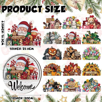 Yousoontic 17 Pcs 12 Inch Magnetic Welcome Door Sign Interchangeable Front Door Decor Rustic Fall Seasonal Hanging Sign Halloween Christmas Decor for Home Warming Gift(Classic Color,Welcome)