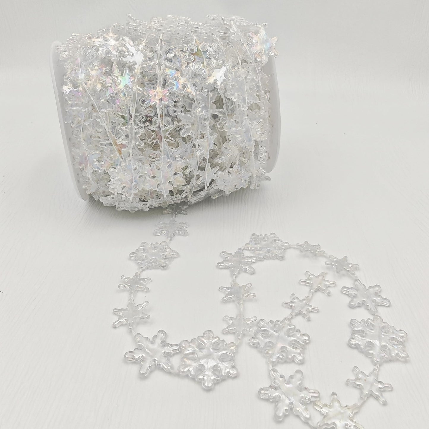 62FT Crystal Beads Strands Acrylic Iridescent Garland for Christmas Tree Decorations DIY Crafts (62FT Iridescent Snowflake)