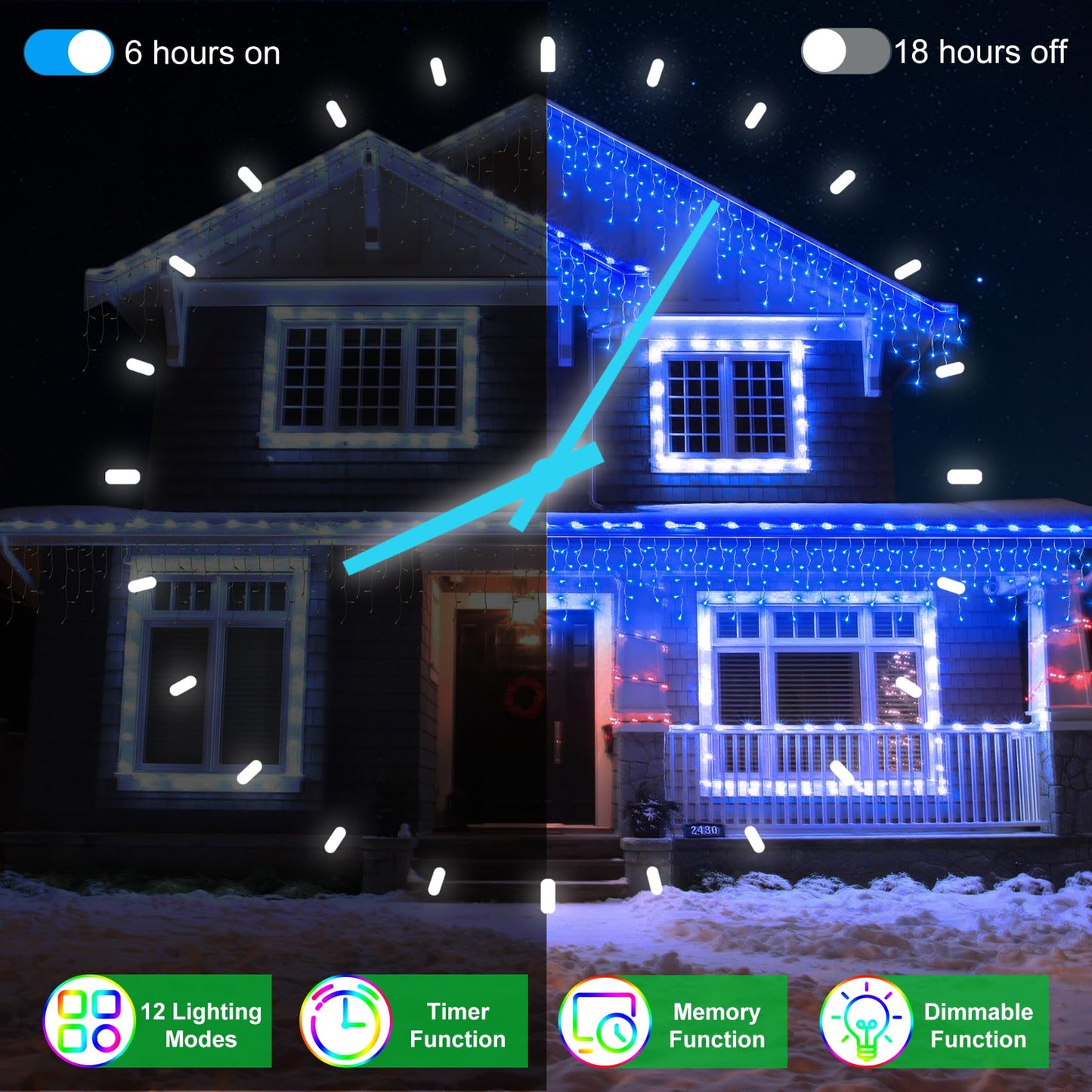 WUXYIYANG 50FT 504 LED Outdoor Christmas Lights - 112 Ice Drops, 12 Pro Modes with Timer Memory & Brightness, Waterproof Hanging Ice String Light for Holiday Wedding Garden Fence House Decor (Blue)