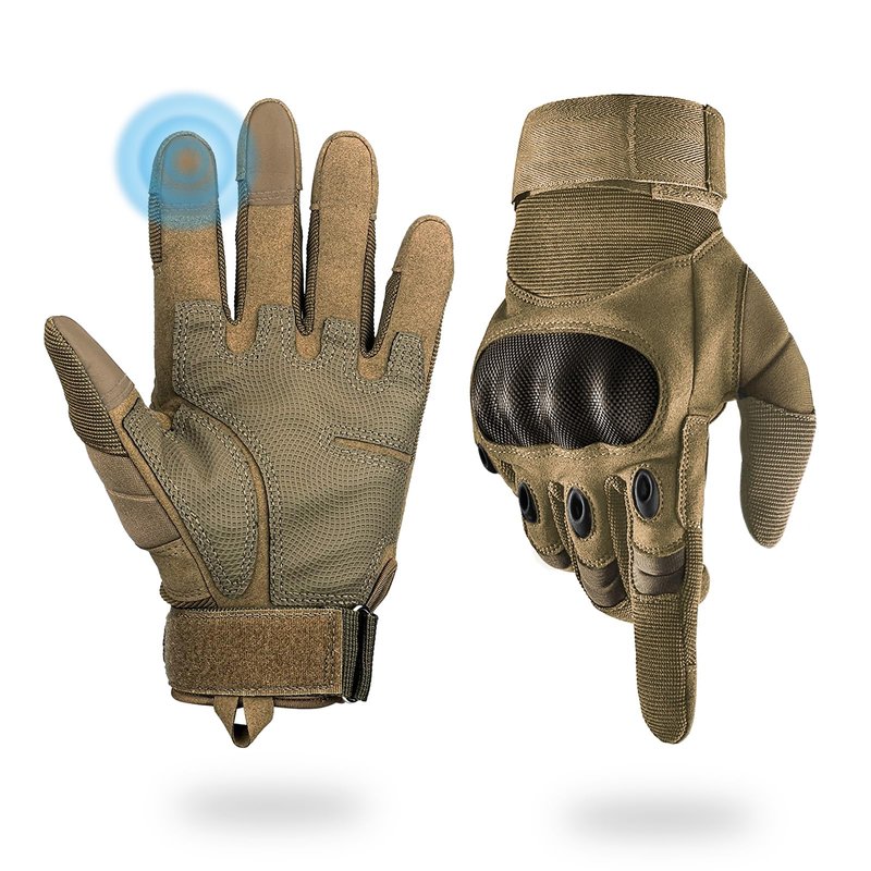 Liovoras Tactical Gloves for Men, Shooting Motorcycle Gloves Hard Shell Knuckle Protection Leather Palm for Riding Airsoft Paintball Climbing Training - Tan, Size XL