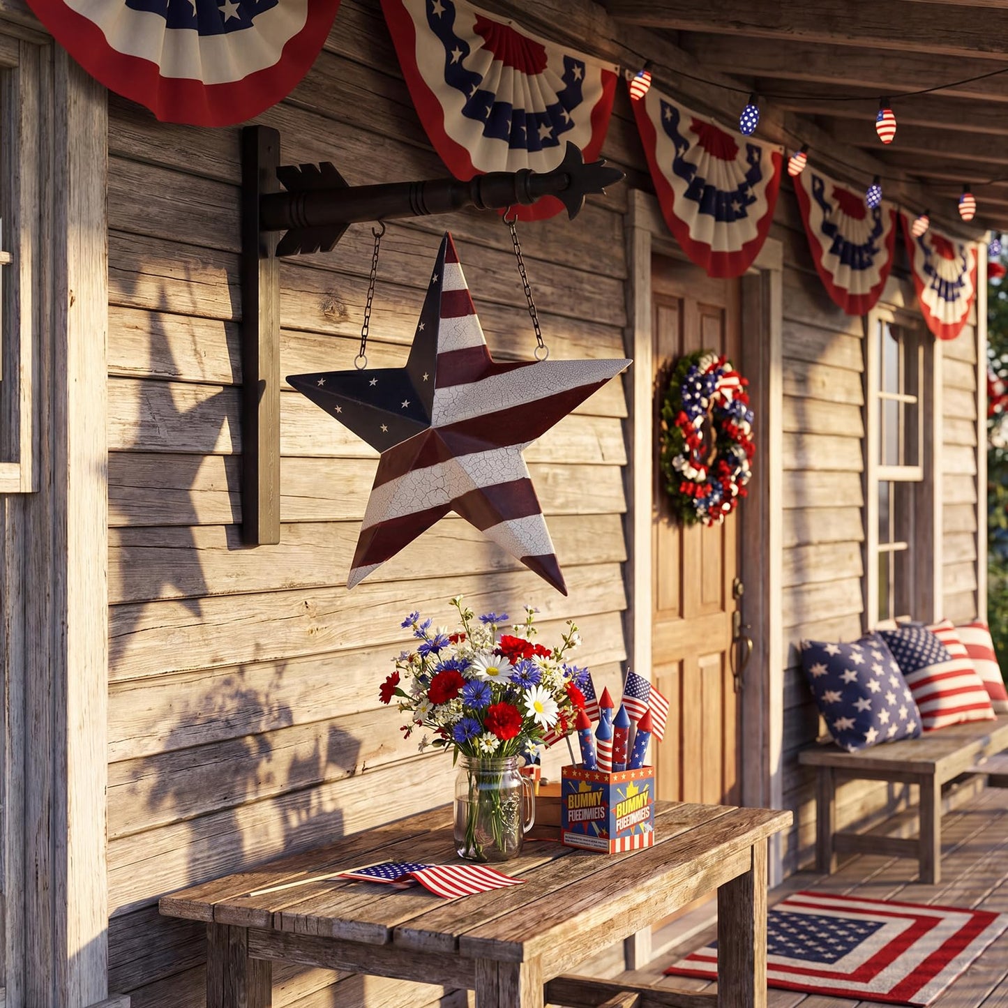 Bucherry 14 Inch Americana Star Arrow Replacement Sign Patriotic Porch Decoration 4th of July Outdoor Yard Decor Resin White Blue Red Hanging Sign for 4th of July Independence Day 250th Anniversary
