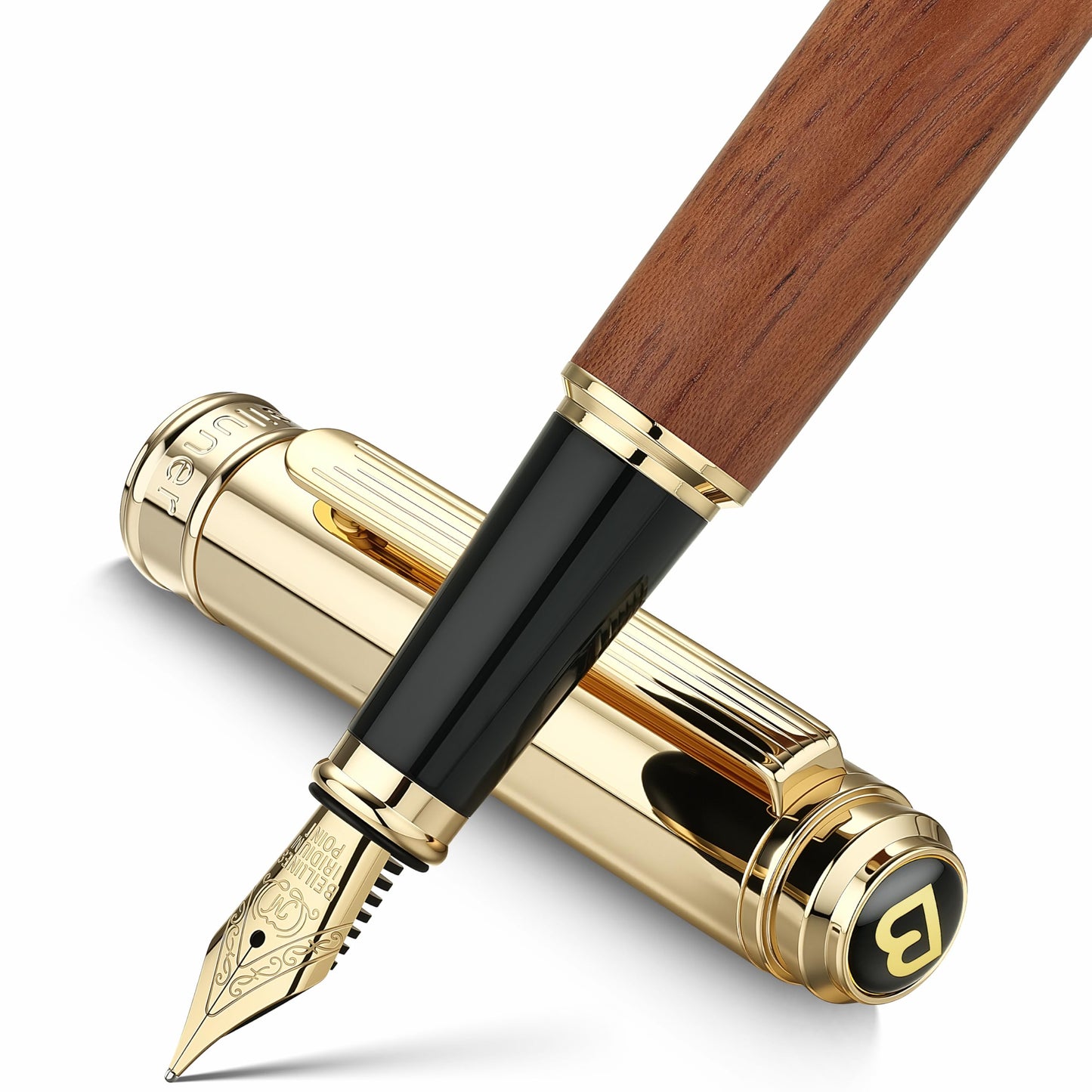 BEILUNER 316 Fountain Pen,Stunning Luxury Rosewood,24K Gilded Nib(Medium),Gorgeous 24K Gold Finish, Ink Converter,Best Gift for Men&Women-Fancy,Executive,Nice Pens for Writing, RD-M