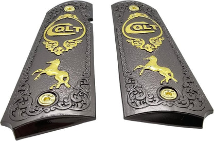 COLT 1911 Tactical Grip - Full-Size Black & Gold Pistol Handle