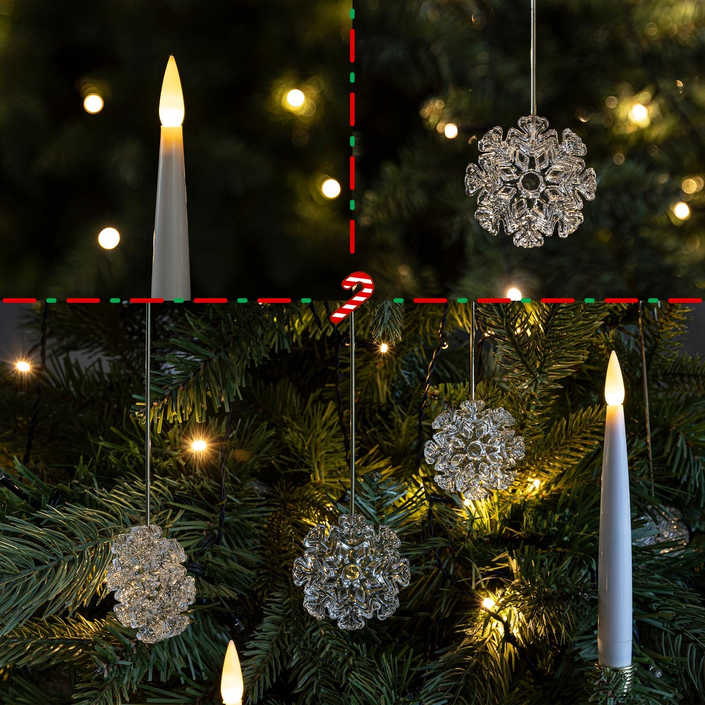 LUSHARBOR Christmas Tree Candles, 10 Pack Flameless Taper Candles for Christmas Tree, LED Battery Operated Fake Candle with Remote for Xmas Wedding Decor with Crystal Snowflake Hook