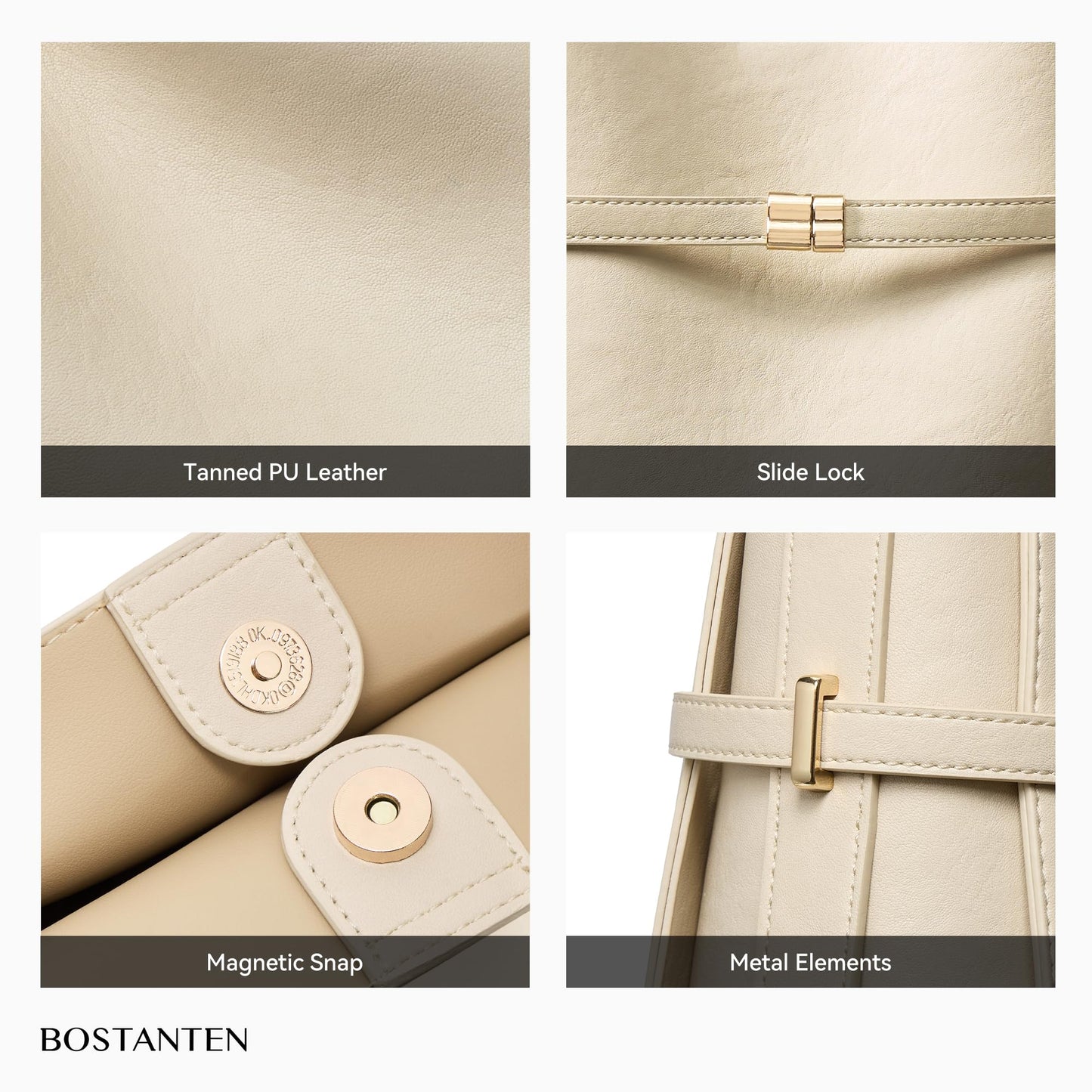 BOSTANTEN Bucket Bag Soft Vegan Leather Purses for Women Trendy Shoulder Handbags Separate Pouch Beige Apricot