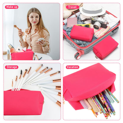 Gerrii 6 Pcs Preppy Patch Makeup Bag PU Leather Cosmetic Pouch Waterproof Cosmetic Pouch with Zipper Portable Travel Toiletry Organizer Bag Makeup Case Gift for Women Friends(Rose Red)