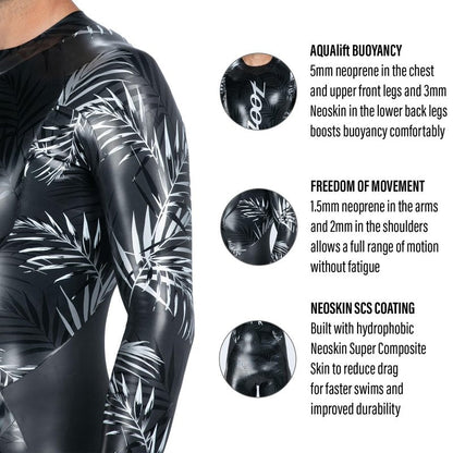 Zoot Men's Maui Wetsuit, Full Sleeve Neoskin Neoprene Buoyancy Suit for Open Water Swimming, Triathlons & Training - Silver Palm - Small