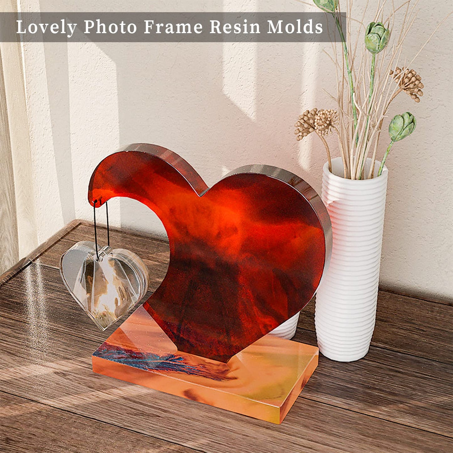 Large Photo Frame Resin Molds, Heart Shape Silicone Molds for Epoxy Resin, DIY Picture Frame Display Unique Mold for Resin Casting Art Crafts Table Home Decor Gift