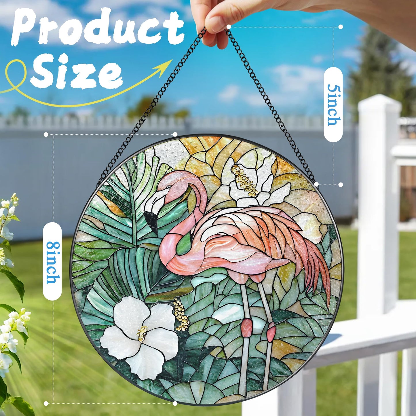 DOUHASU 8″ Stained Glass Window Hanging Ornament, Flamingo Stained Glass Suncatcher Ornament, Sun-Catcher Window Decor | Housewarming & Birthday Gifts, Festival Gift | Gifts for Flamingo Lovers