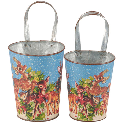 Primitives by Kathy Retro Christmas Deer Wall Bucket Set