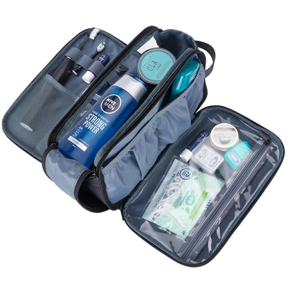 ZEEMO Travel Toiletry Bag for Men, Extra Large Water-Resistant Double-Sided Full-Open Dopp Kit, Versatile Organizer for Shower and Hygiene Accessories, Bathroom Essentials, Cosmetics, Black