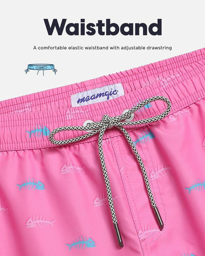 maamgic Mens Swim Trunks Quick Dry Swim Shorts with Mesh Lining Funny Swimwear Bathing Suits 7inch Pink Shark Small
