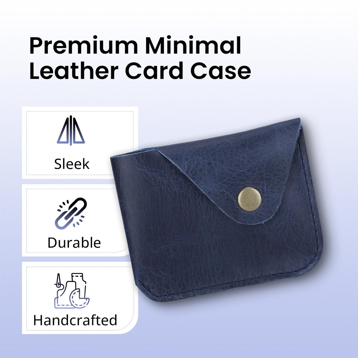 TheAntiq Blue Credit Card Orgnizer Case - Handmade Leather Card Case wallet for Men & Women with Single Button Closure, Slim Leather Card Holder, Stylish Credit Card Wallet for Front Pockets