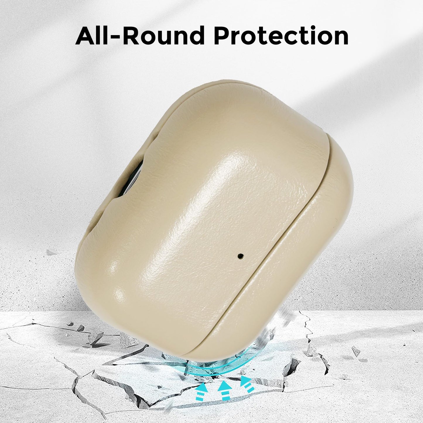 Bouixel for AirPods Pro 3 Case, Handcrafted Oil-Waxed Genuine Leather Case, Silky Smooth Touch, Wireless Charging, Shockproof Protective Cover with Lanyard for Apple AirPods Pro 3rd Gen (2025), Beige