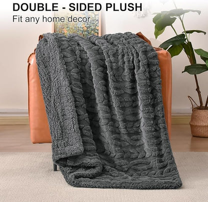 PHF Fluffy Sherpa Blanket King Size for Winter, Warm and Soft, 510GSM 3D Jacquard Thick Shaggy Fleece Plush Blanket for Sofa Bed, Dark Grey, 108"x90"