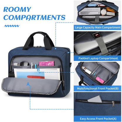 Laptop Bag 17.3 Inch Laptop Briefcase Large Waterproof Laptop Case for Men Women Business Office Work Computer Bag 17 Inch Adjustable Shoulder Messenger Bag, Blue