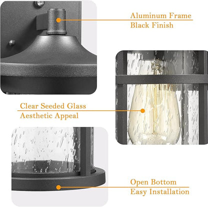 Dusk to Dawn Outdoor Wall Lighting Outdoor Wall Lantern with Sensor Exterior Wall Light Anti-Rust Porch Light Fixtures Wall Mount Waterproof Wall Sconce with Seeded Glass for House Patio Garage