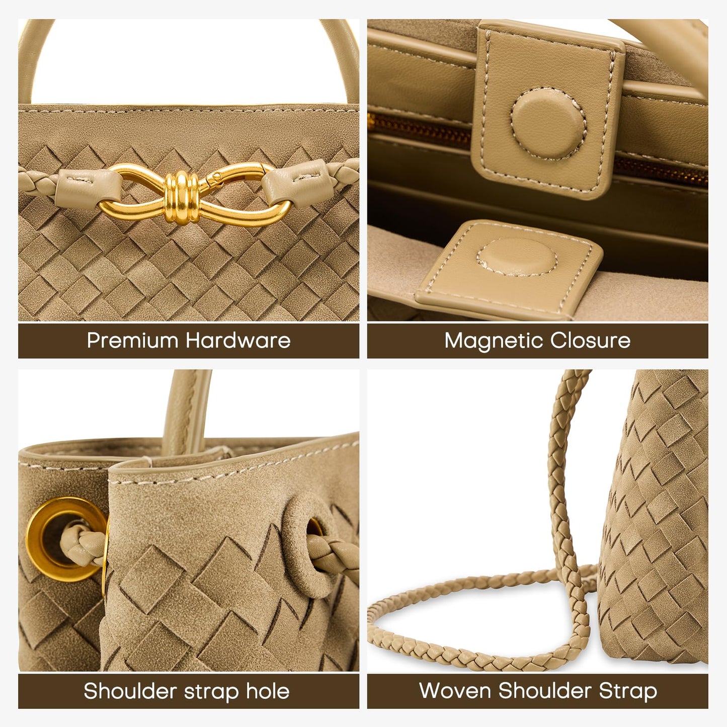 Suede Woven Tote Bag for Women Leather Shoulder Handbag Designer Top Handle Purses(Pine Tea Color)