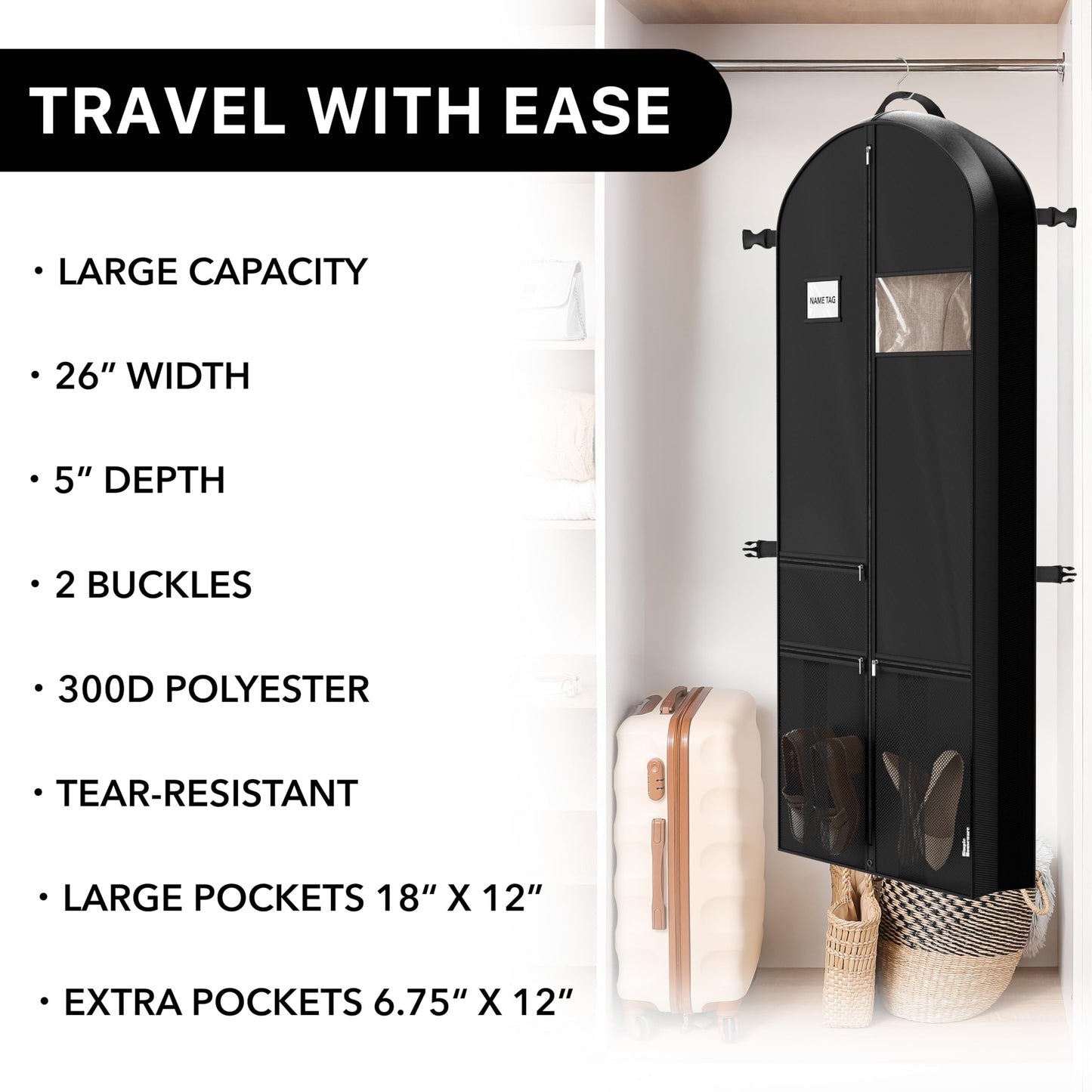Simple Houseware 65'' Travel Garment Bag with Pockets for Suits, Dresses, Coats, Tuxedos, Heavy Duty 300D Polyester