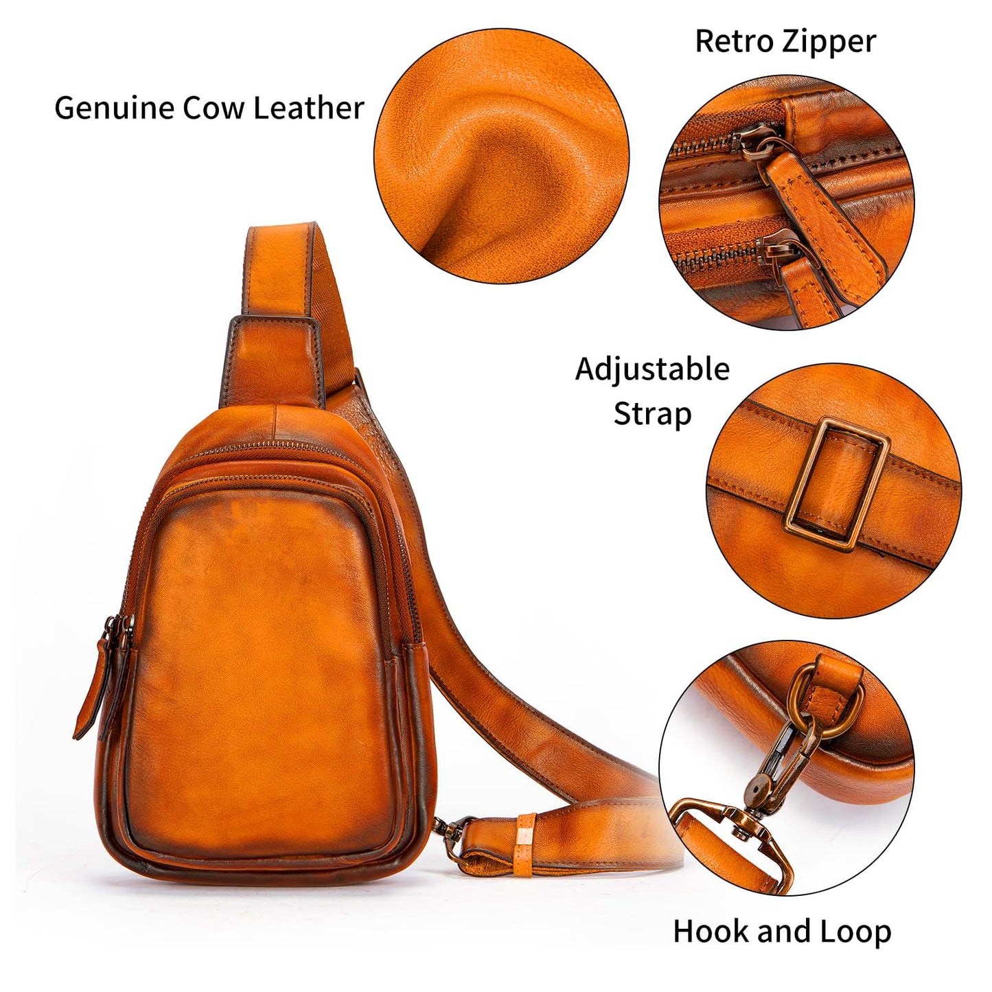 NIUCUNZH Genuine Leather Men Sling Bag, Handmade Vintage Shoulder Crossbody Bags Purse Small Travel Pack for Women and Men Daypack Brown