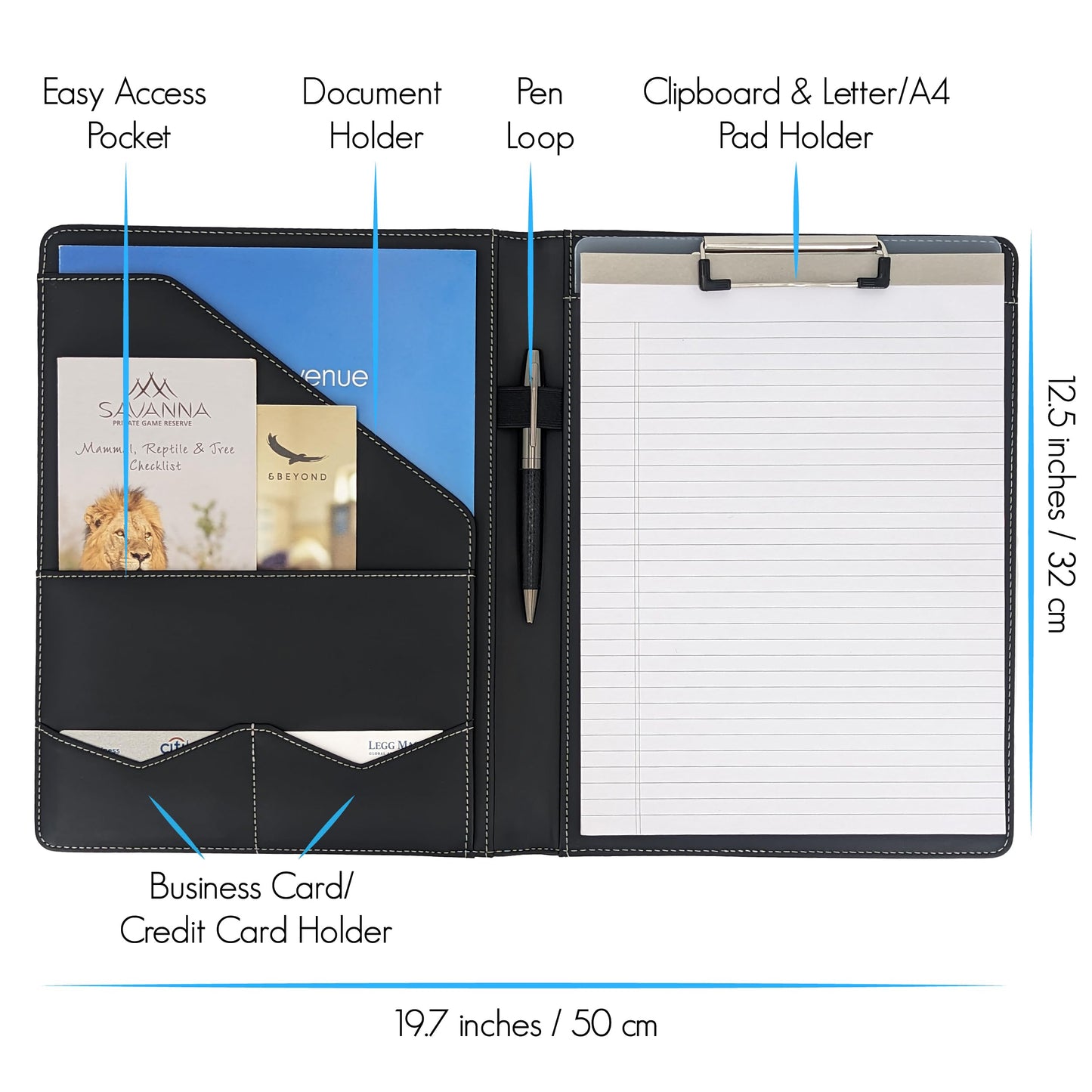 STYLIO Padfolio Folder with Removable Clipboard | Portfolio Organizer | Binder with Storage for Notebook, Notepad | Nursing Clipboard Folio, CNA Accessories for Work | Vegan Leather