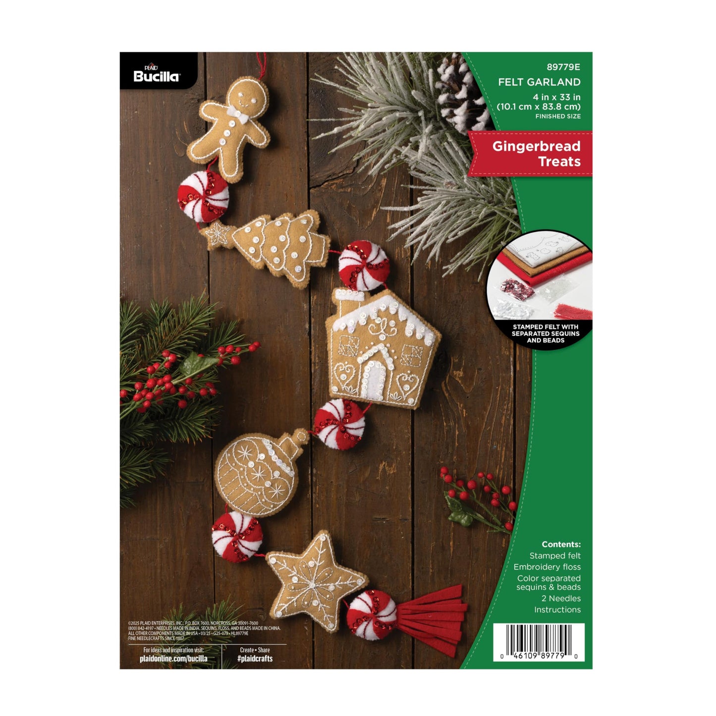 Bucilla Felt Garland Making Kit, Gingerbread Treats, Perfect for DIY Arts and Crafts Projects