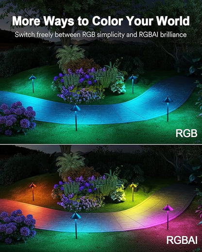 Lumary Smart Low Voltage Pathway Lights, 4 Pack Landscape Path Lights with RGBAI Color Changing, IP65 Waterproof Outdoor Lighting for Yard Driveway, App/Voice/Remote Control, Black