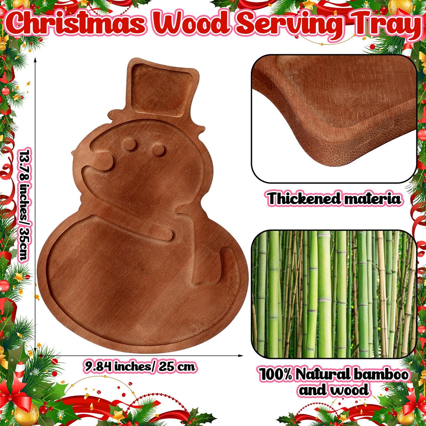 Maxcheck Snowman Christmas Serving Tray Platter Charcuterie Board Christmas Wood Serving Dish Cutting Board Rustic Farmhouse 11.42 x 10.43 Inches Table Plate for Cheese Food Fruit Party