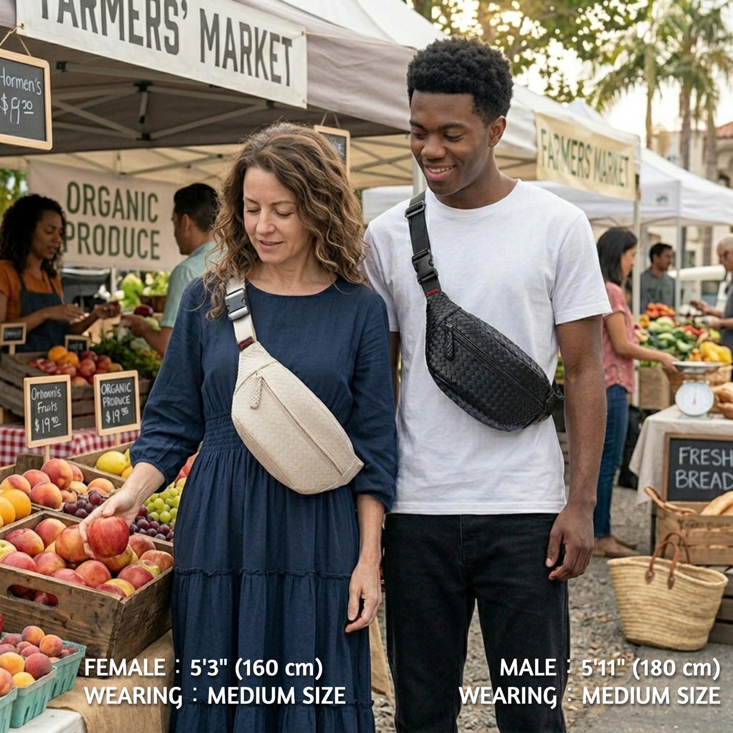 Woven PU Leather Fanny Packs for Men and Women, Stylish Shoulder Sling Crossbody Purse Adjustable Strap, Unisex Bum Waist Bags for Festival Travel Shopping Outdoor (Black, Medium)