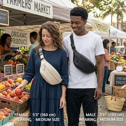 Woven PU Leather Fanny Packs for Men and Women, Stylish Shoulder Sling Crossbody Purse Adjustable Strap, Unisex Bum Waist Bags for Festival Travel Shopping Outdoor (Black, Medium)