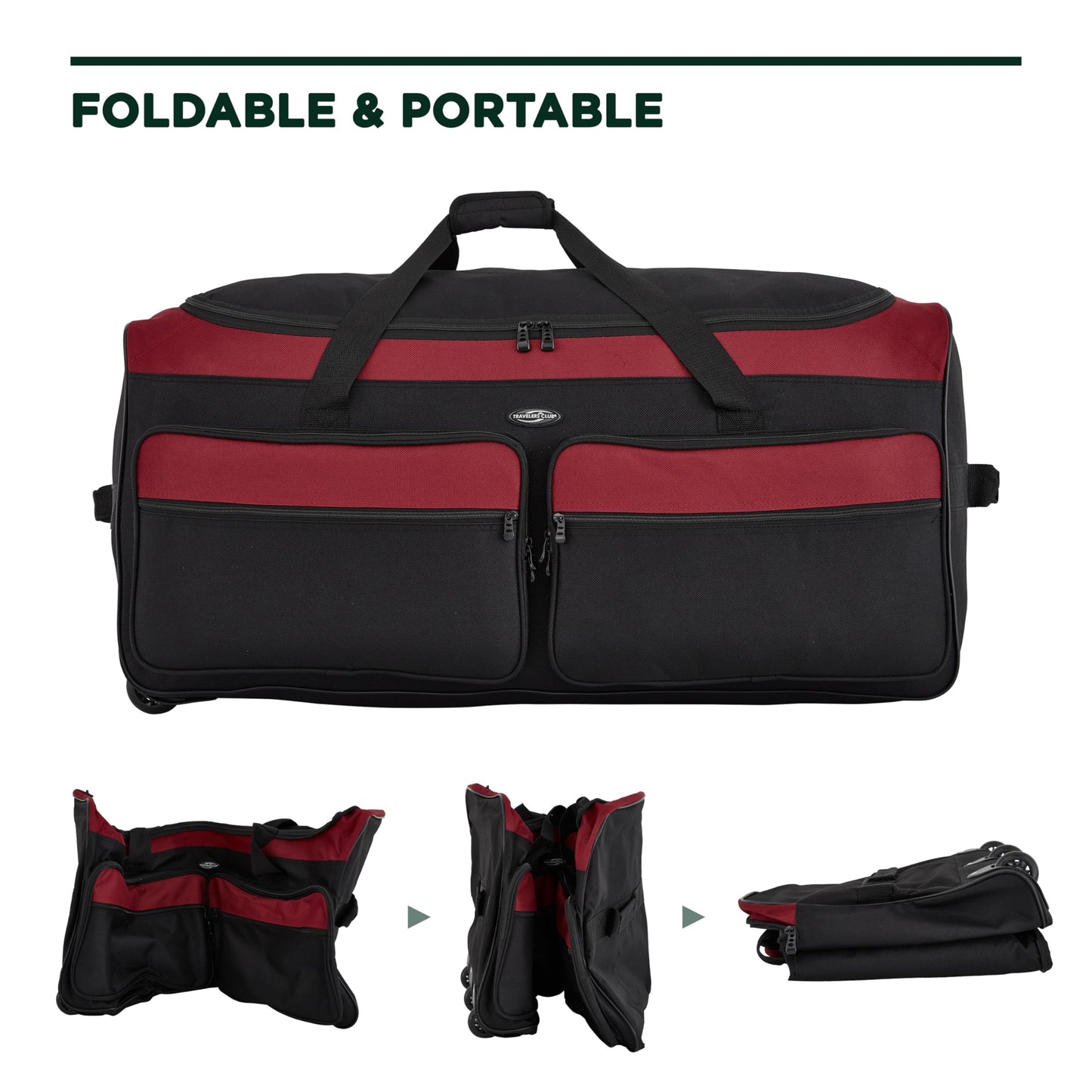 Travelers Club 36" Asgard 3-Wheel Rolling Duffel Bag ,Black and Red