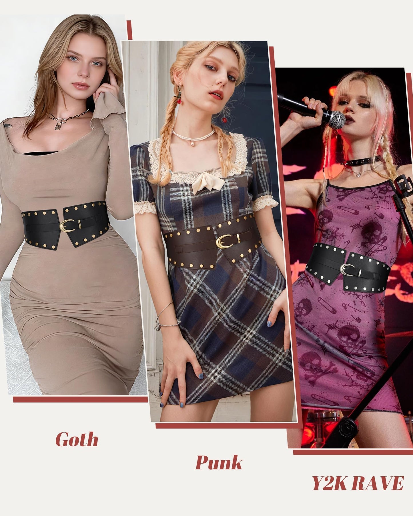 JKEEMI Women Wide Elastic Belt Studded Rivets Stylish Waist Cinch Belt for Dresses Coat