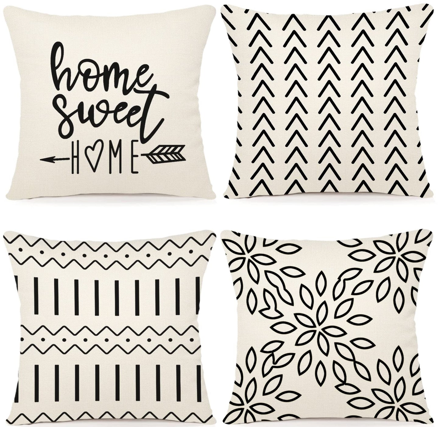 YCOLL Pillow Covers 18x18 Set of 4, Modern Sofa Throw Pillow Cover, Decorative Outdoor Linen Fabric Pillow Case for Couch Bed Car, Cream