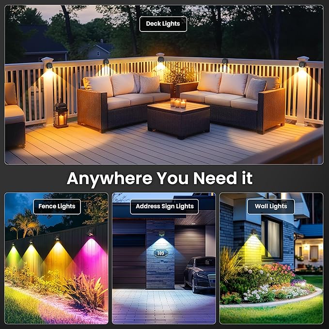 SOLPEX Solar Lights Outdoor Waterproof IP65, Solar Stair Lights Outdoor for Fence, Deck, Step, RGB Multicolor LED 11 Lighting Modes House Wall Light for Porch, Backyard, Fence, Garden Decor-12 Pack