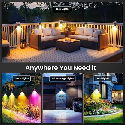 SOLPEX Solar Lights Outdoor Waterproof IP65, Solar Stair Lights Outdoor for Fence, Deck, Step, RGB Multicolor LED 11 Lighting Modes House Wall Light for Porch, Backyard, Fence, Garden Decor-12 Pack