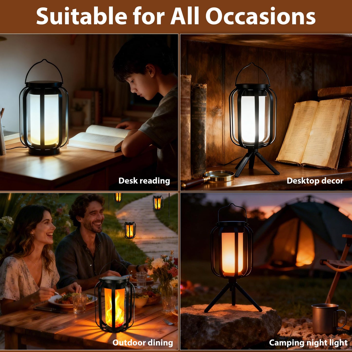 Solar Lanterns Outdoor Lights, 2 Pack Waterproof Flickering Flame Hanging Lights, Solar & USB Dual Charging, 2 Modes, Solar Pathway Lights for Yard, Garden, Patio, Tabletop, Holiday Decor