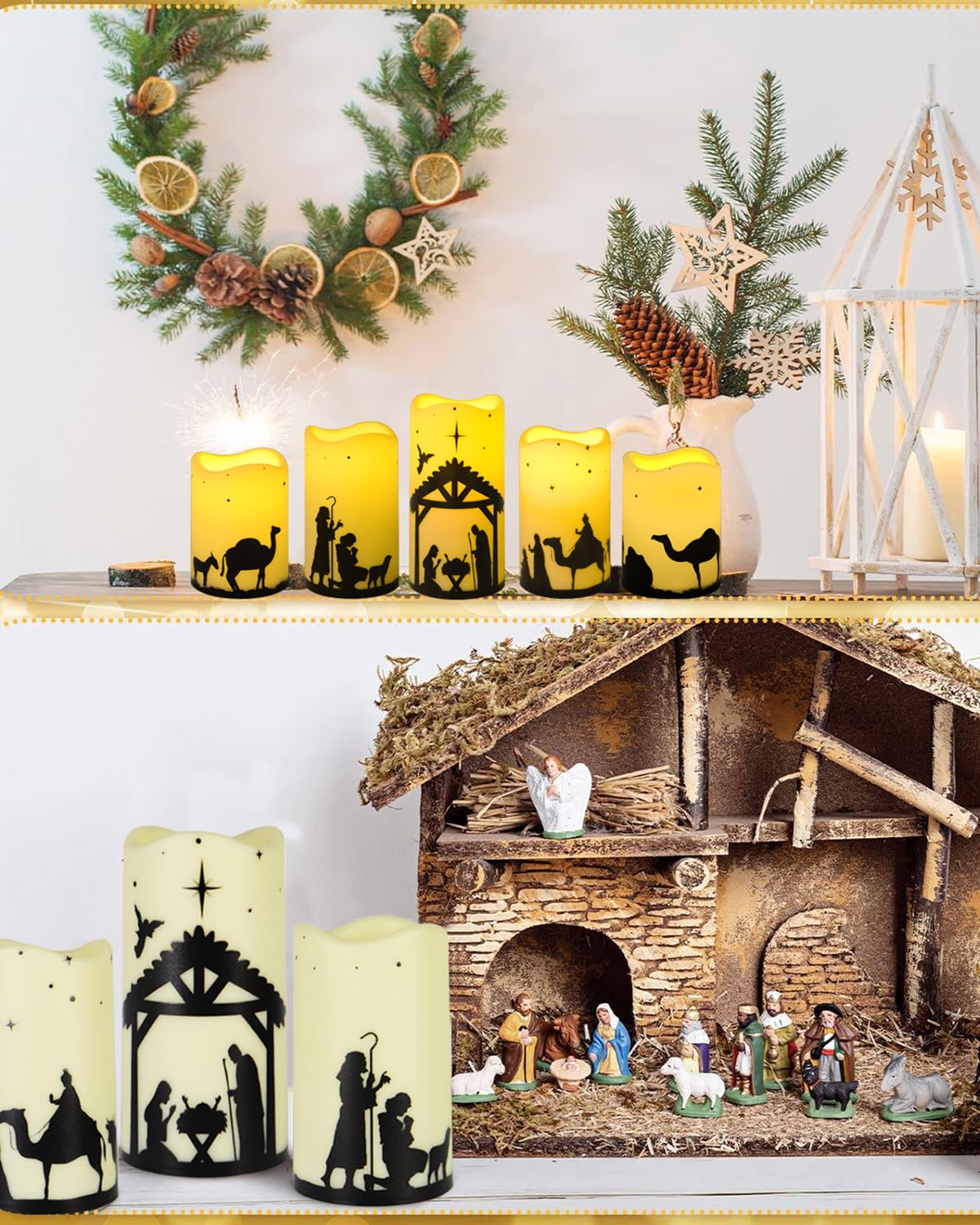ONEIHOMM 5 Pcs Christmas Nativity Scene Candles with 6H Timer