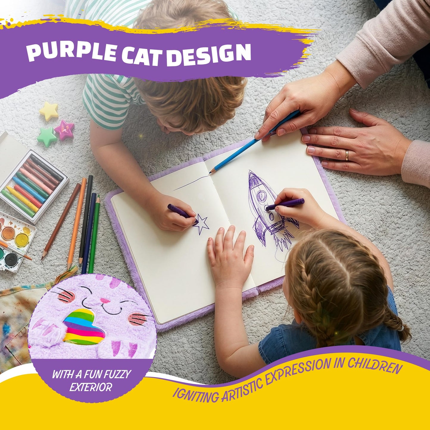VOTUM Sketch Book: Personalized Artist Sketchbook: Sketching, Drawing and Creative Doodling. Notebook and Sketchbook to Draw and Journal with Stickers and Pens (Cat)