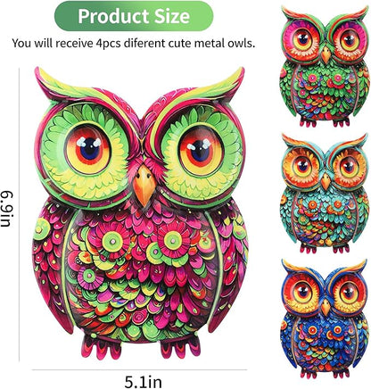 Junware Metal Owl Wall Decor, 4Pcs Owl Iron Wall Art Sculptures Hanging Sculpture Decoration. Outdoor Fence Art for Home Garden, Fence, Patio, Yard, Bedroom Outside Gifts for Adults