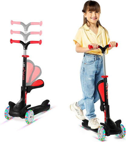 3 Wheel Scooter for Kids - Foldable Seat, Adjustable Handlebar, LED Wheels | Indoor & Outdoor Use, Ages 2+