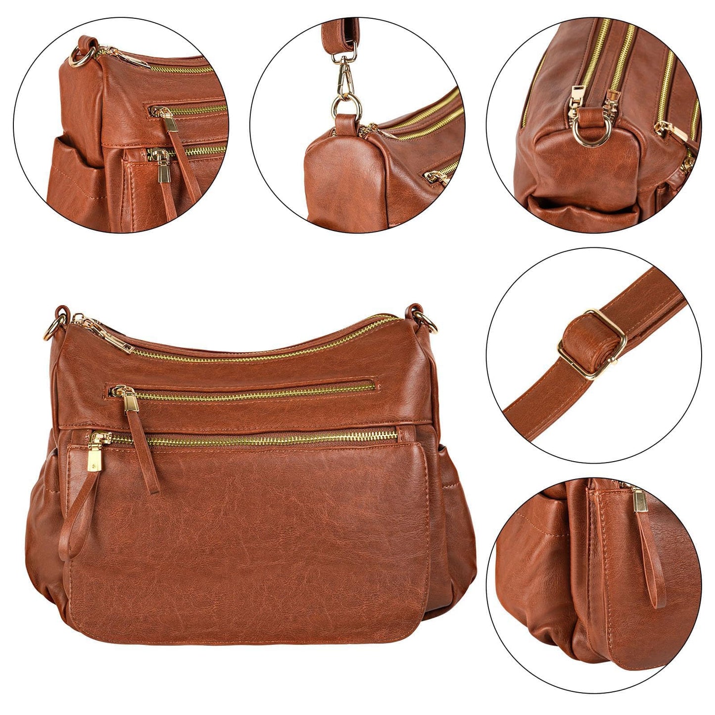 KOGTLA Medium Crossbody Purses for Women, Ladies Roomy Shoulder Bags, Multi Pockets Hobo Handbags Brown