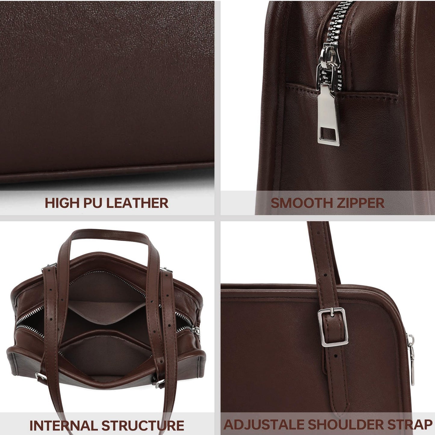 Goinsound Swing Zip Shoulder Bag Small Swing Purses Bowler Bag Brown Shoulder Bags for Women with Adjustable Strap