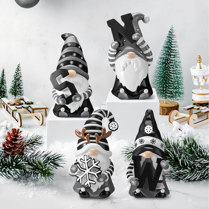ShinyRelief 4 Pcs Winter Figurines Resin Gnome Tabletop Snowflake Antlers Sculpture Decoration Winter Black White Centerpiece for Home Dining Room Party Supplies Gifts Decor