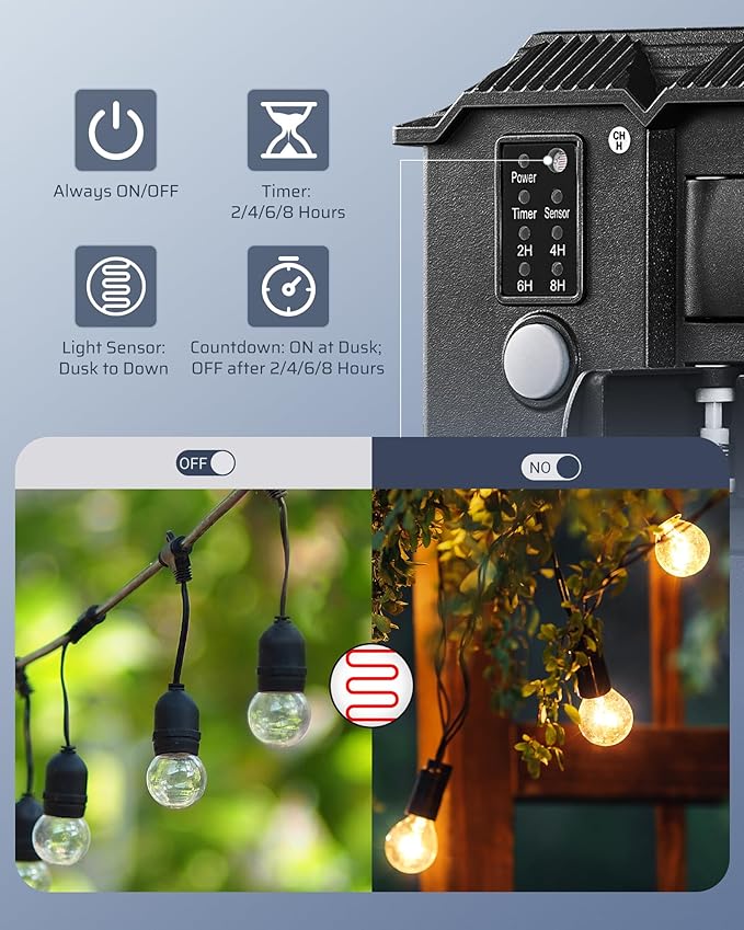 DEWENWILS Outdoor Power Stake Timer Waterproof, 6 Grounded Outlets, 6FT Extension Cord, 100FT Wireless Remote Control, Photocell Dusk to Dawn Timer for Christmas Lights, Garden, UL Listed