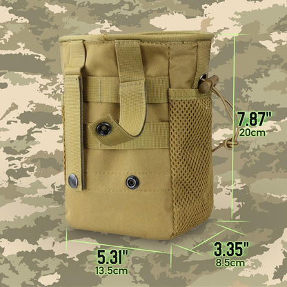 LIVANS Tactical Molle Dump Pouch, Magazine Recovery Pouch Drastring Ammo Bag Belt Utility Fanny Adjustable Military Holster Bag Outdoor for Airsoft Paintball Hunting Gear with D-Ring Grimlock