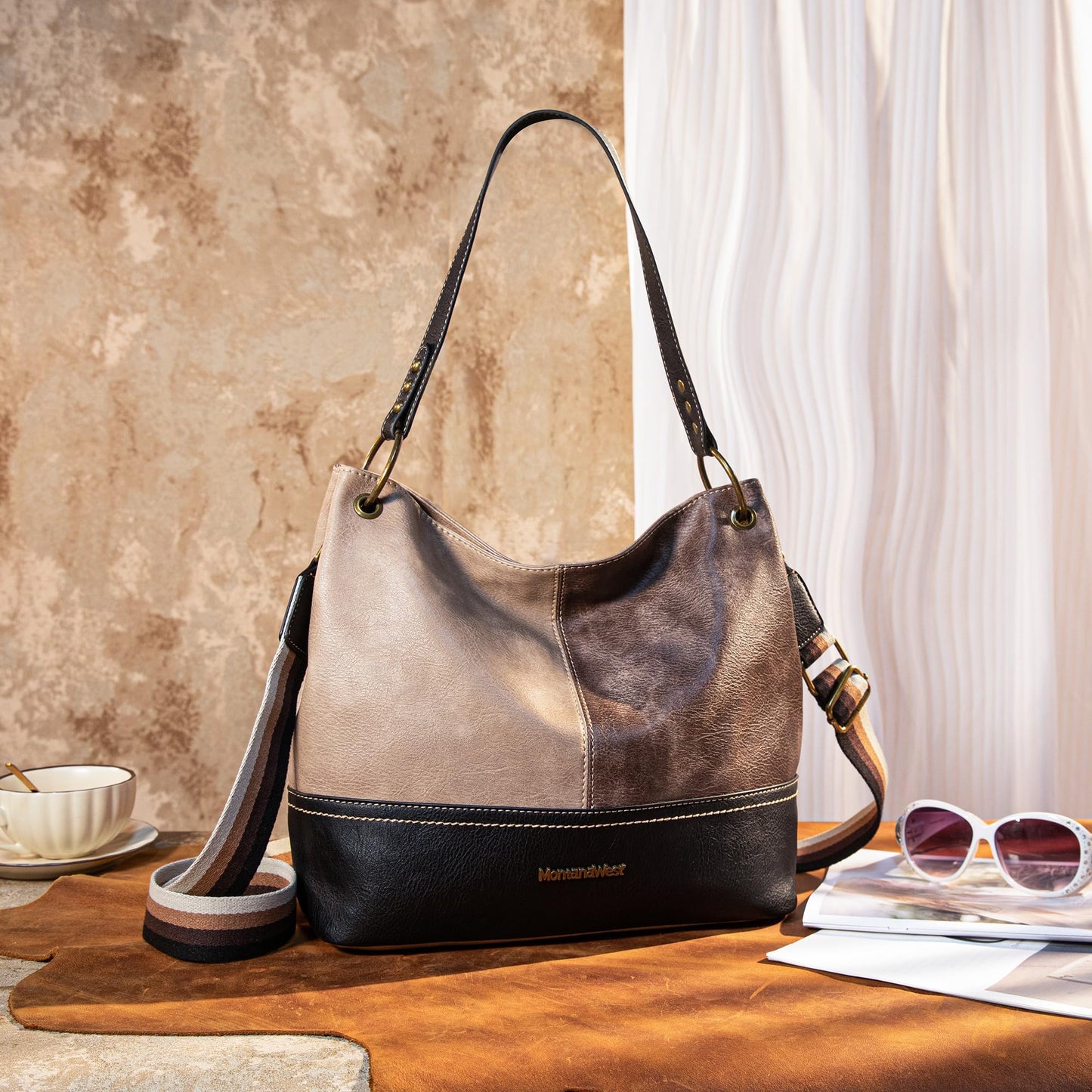 Montana West Purses for Women Shoulder Handbags Hobo Cossbody Bags PU Leather Tote for Gift Travel Casual Work MWC-HB-047F-TAN