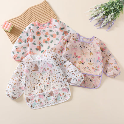 YeeLauf Sleeved Bib,5 Pack,Waterproof Shirt Bibs for Baby 3-24 Months Wipe Clean