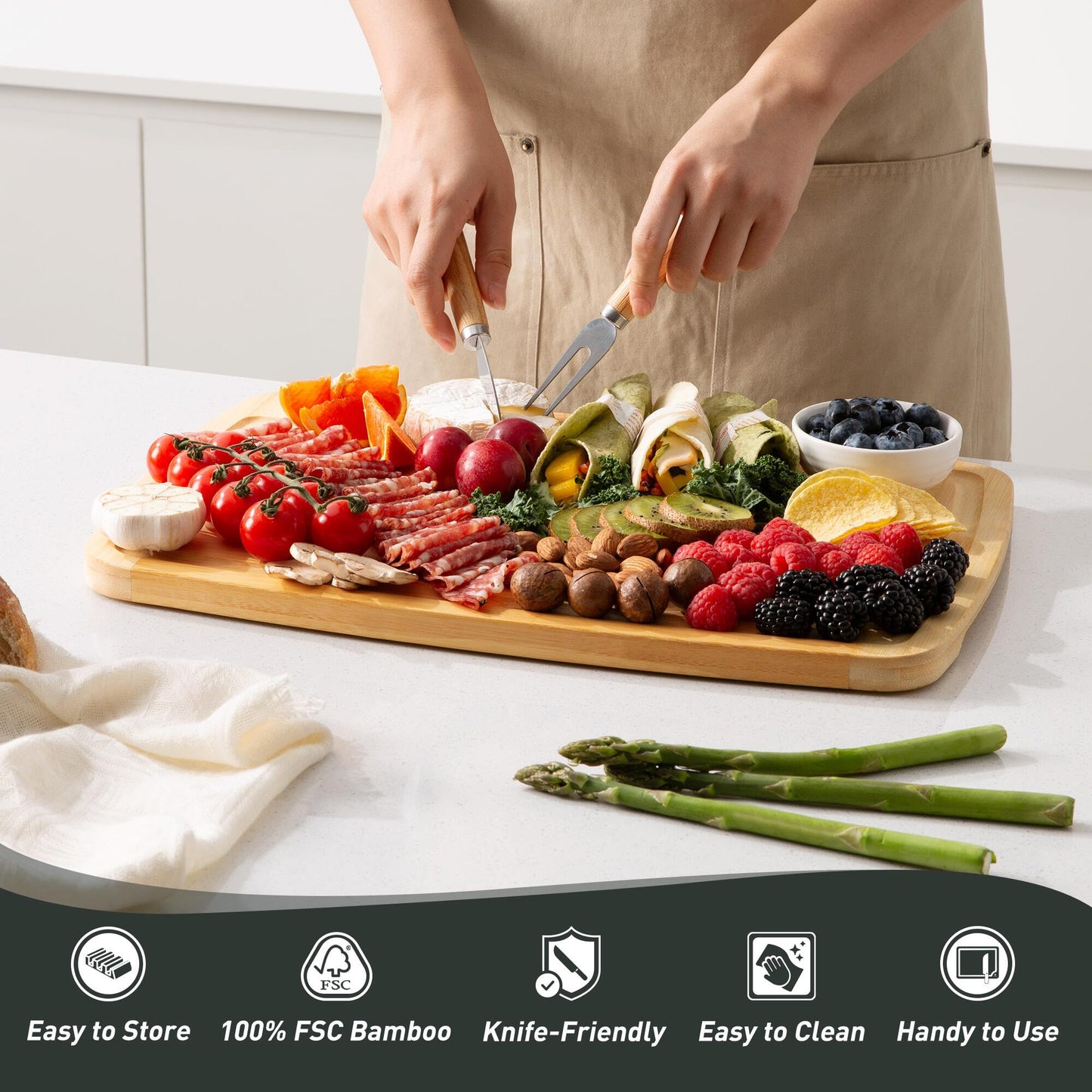 3 packs Bamboo Cutting Board Set Non Slip Feet Over Sink For Kitchen Meal Prep & Serving Brides Her Wedding Day Bridal Shower Engaged Wed House Christmas Married Future Unique Cool Gifts