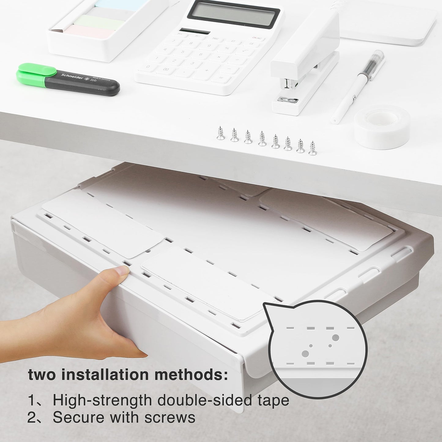 AirTaxiing Under Desk Drawer - Super Large Under Table Hidden Drawer Desk Accessories & Workspace Organizers Desktop Storage Pencil Slide Out Organizer with Screw Adhesive Tape Shelf Tray at Office