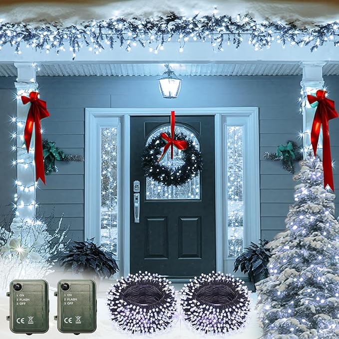 Cool White String Lights Battery Powered, 2 Pack Total 33 FT 100 LED Christmas String Lights for Indoor Outdoor Decoration, Twinkle Fairy Light for Classroom Dorm Bedroom Decoration
